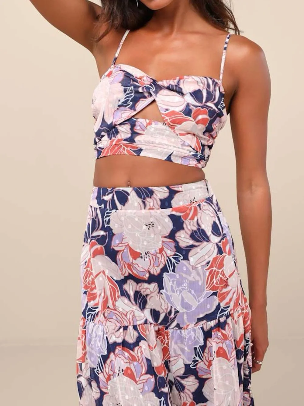 NWT Lulus Floating Through Flowers Multi Floral Two-Piece Midi Dress - Picture 4 of 4